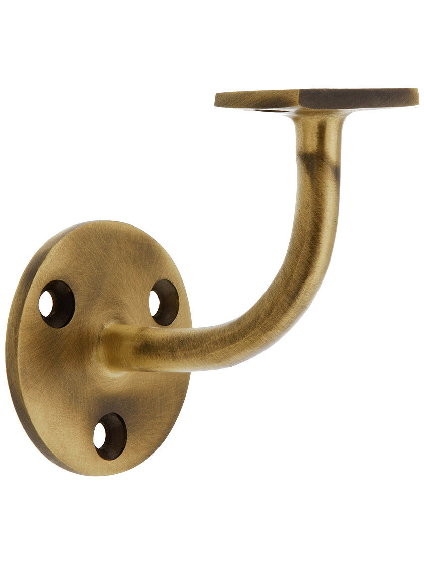 Contemporary Solid Brass Hand Rail Bracket - Light Duty in Antique Brass.